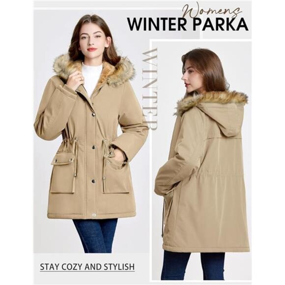 Womens Winter Coat Warm Thicken Puffer Jackets Khaki - Picture 4 of 4